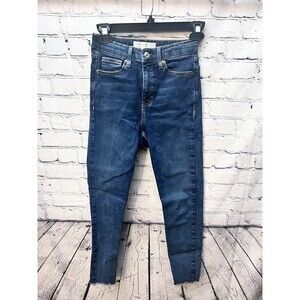 Topshop Moto Jaime Womens‎ Skinny Jeans Sz 26 Raw Hem Mid Rise Blue Denim